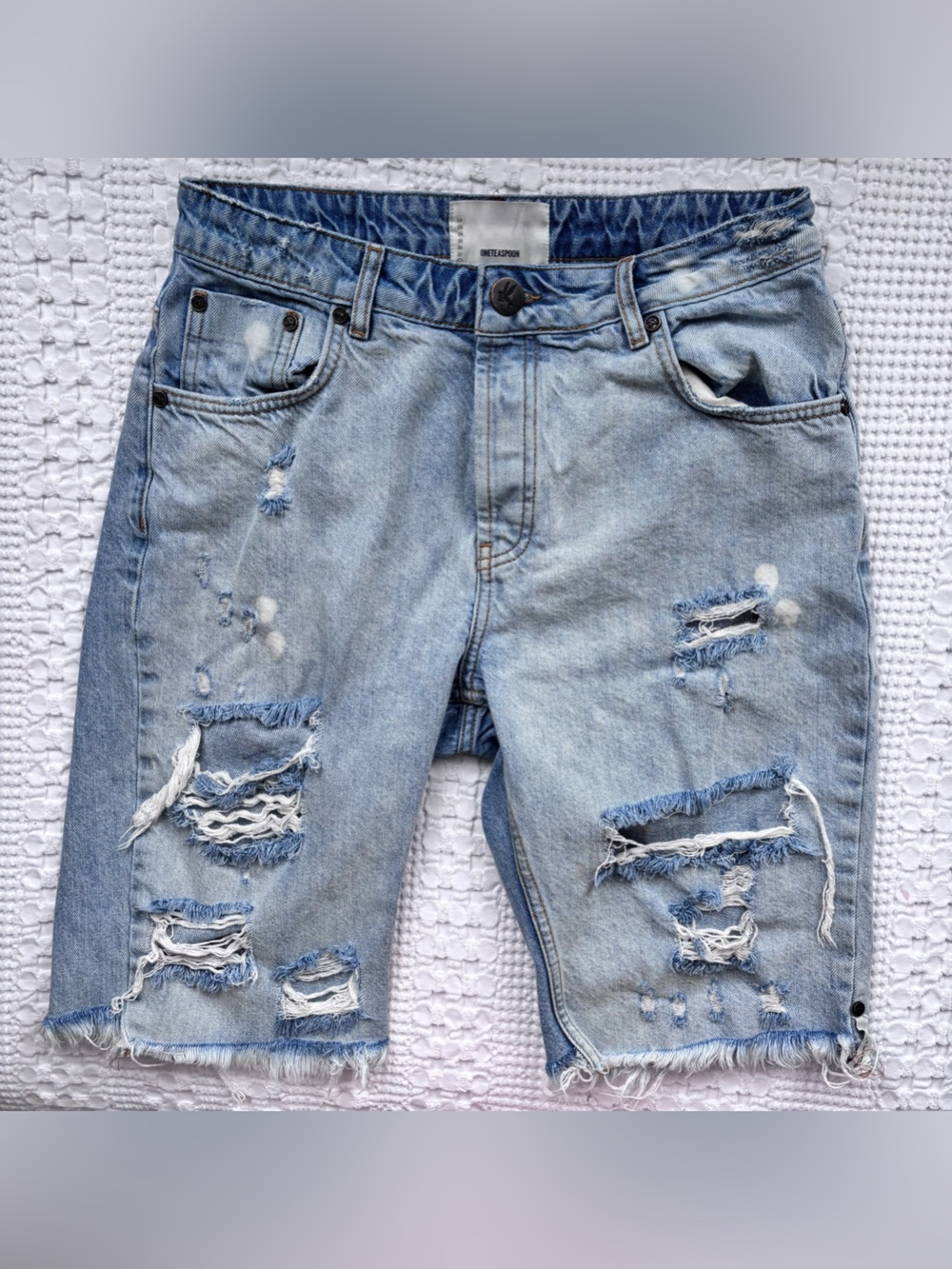 One Teaspoon Light Blue Distressed Denim Shorts